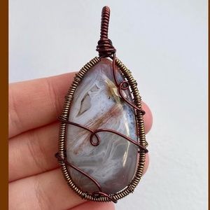 Agate hand wrapped crystal pendant